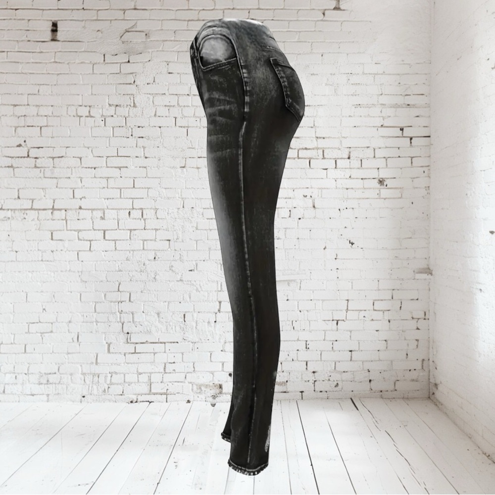 Designer Black skinny high waist Jeans cuff embellishments~Stretch 8-10 - Picture 4 of 5